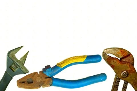 Old pliers and adjustable rusty wrenches ready to work Stock Illustration