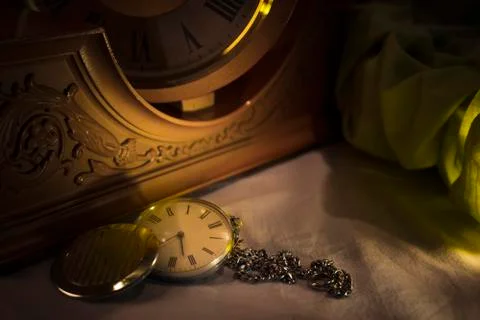 Old Pocket Watch with Chains Stock Photos