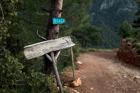 Old pointer to the beach Stock Photos