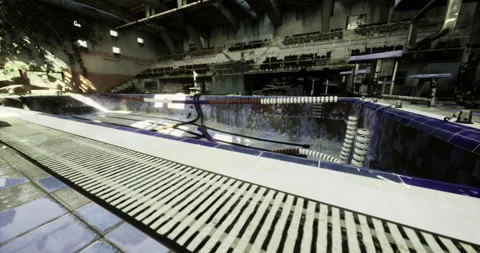 Old pool with modern design elements showcases time worn beauty and neglect Stock Footage 319950168