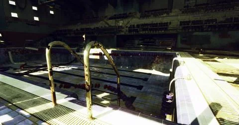 Old pool showing signs of neglect and decay in an abandoned building Stock Illustration