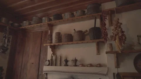 Old poor wooden house interior shows rough timber - Rural Home and Village Room Stock Footage 341124929