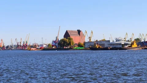 Old port elevator in the Kaliningrad port Stock Footage 219027786