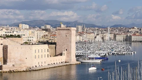 Old port in Marseille, France. Stock Footage