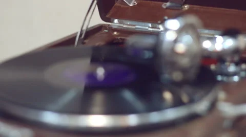 Old portable gramophone playing Video stock 59129423