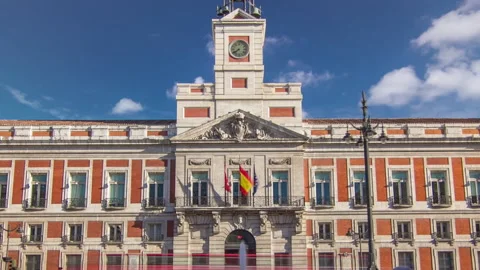 The Old Post Office building timelapse hyperlapse. Located in the Puerta del Sol Stock Footage