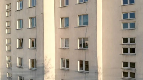 Old post-soviet building apartments drone shot Stock Footage 89900139