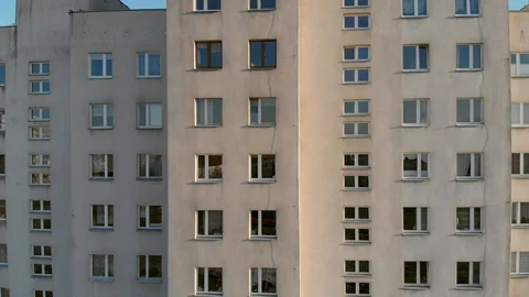 Old post-soviet building apartments drone shot Stock Footage 89900269