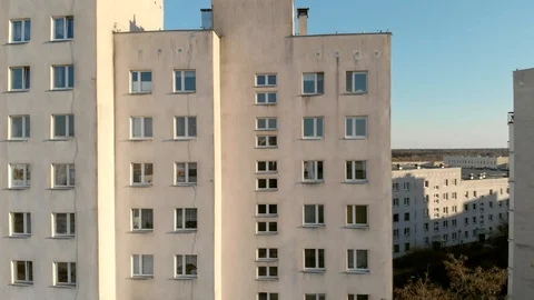 Old post-soviet building apartments drone shot Stock Footage 89900304
