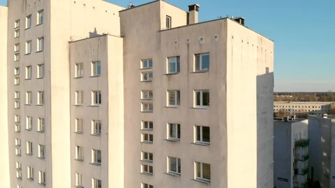 Old post-soviet building apartments drone shot Stock Footage 89900366