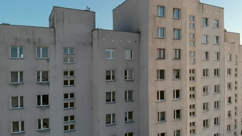 Old post-soviet building apartments drone shot Stock Footage 89900414