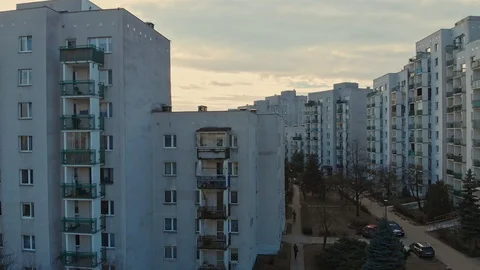 Old post-soviet building apartments drone shot Stock Footage 89931138