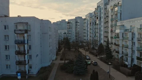 Old post-soviet building apartments drone shot Stock Footage 89931148