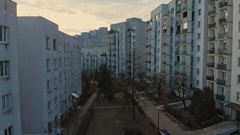 Old post-soviet building apartments drone shot Stock Footage 89931184