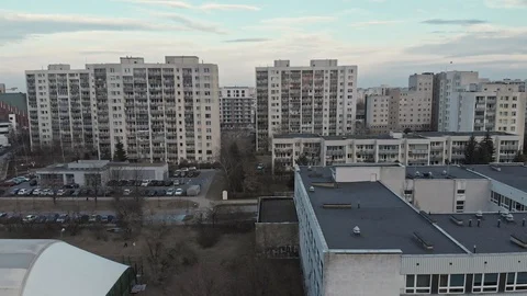 Old post-soviet building apartments drone shot Stock Footage 89931349