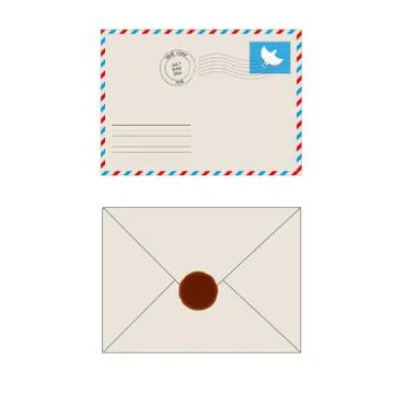 Old postage envelope with stamps isolated Stock Illustration