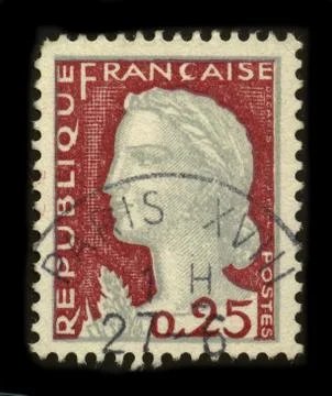 Old postage stamp on a black background. Stock-Fotos