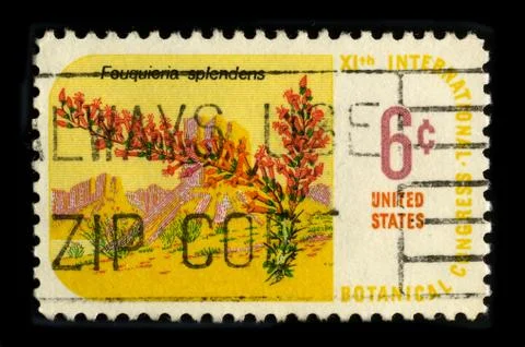 Old postage stamp on a black background. Stock-Fotos