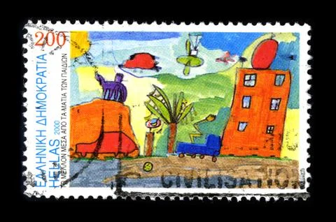 Old postage stamp on a black background. 스톡 사진