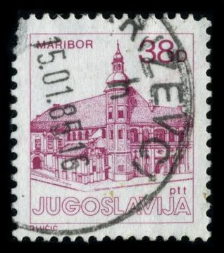 Old postage stamp on a black background. Stock-Fotos