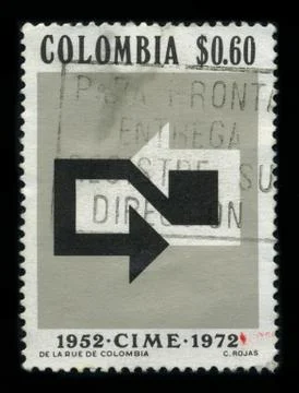 Old postage stamp on a black background. Stock-Fotos