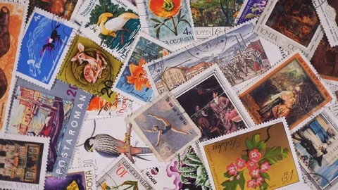 Old postage stamps Stock-Footage 74909135