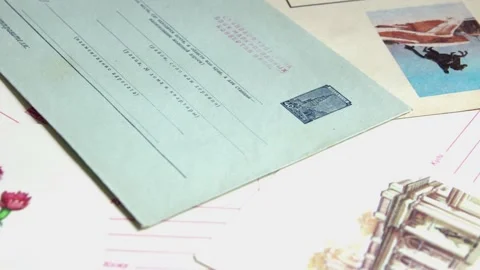 Old postal envelopes with picture Stock Footage 244983742