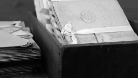 Old postal paper letters in the box  black and white Stock Footage 320165591