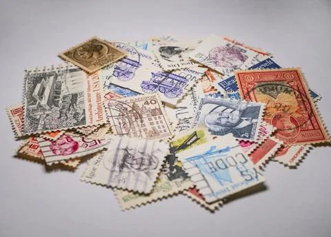 Old Postal Stamps Collection Stock Photos
