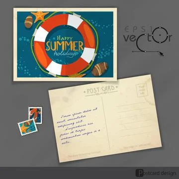 Old Postcard Design, Template Old Postcard Design, Template. Vector Illust... 스톡 사진