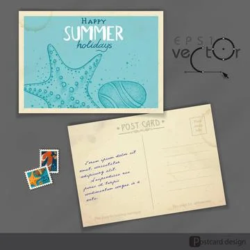 Old Postcard Design, Template Old Postcard Design, Template. Vector Illust... Foto stock
