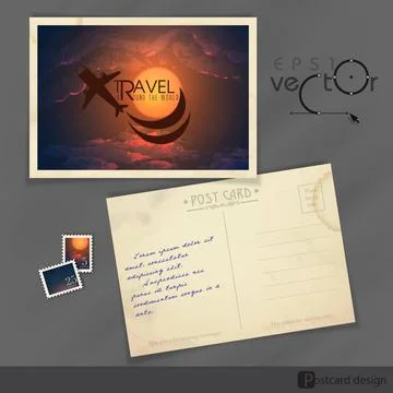 Old Postcard Design, Template Old Postcard Design, Template. Vector Illust... 스톡 사진