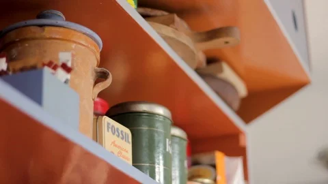Old Pots And Pans On Shelf Stock Footage 127032282