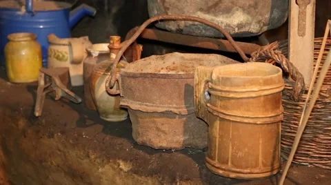 Old pottery dishes Stock Footage 47748371