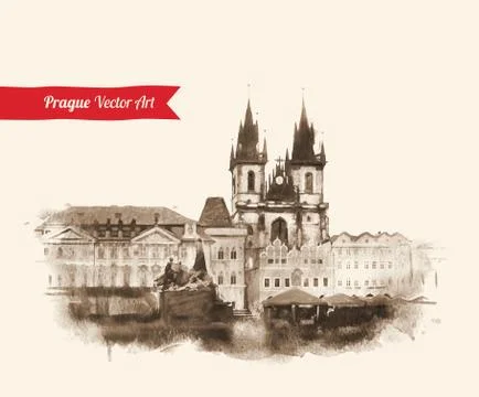 Old Prague view Stock Illustration