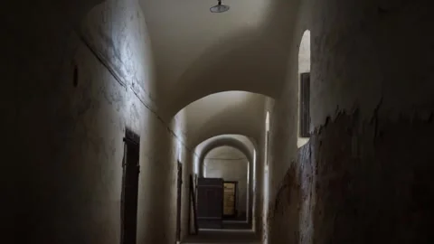 Old prison corridor prison in Brno Stock Footage 246757520