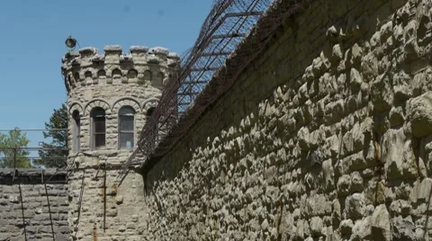 Old prison guard tower with barbed wire Stock Footage 8836366