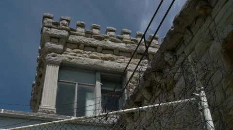 Old prison guard tower low angle Stock Footage 8686879