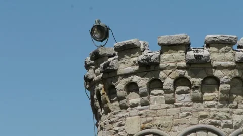 Old prison guard tower search light Stock Footage 8687029