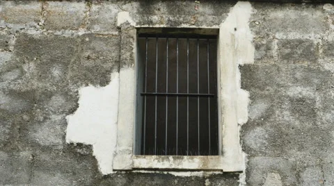 Old Prison Window Gate with Brick Wall Historic, 4K Stock Footage 55846961