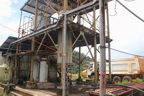 Old processing plant structure at tropical gold mining site Stock Photos