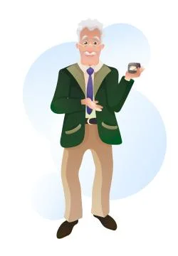 Old professor demonstrates some physics device. Illustrazione stock