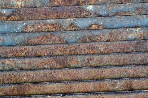 Old profiled rusty painted steel sheet texture Stock Photos