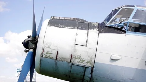 Old propeller airplane Stock Footage 75837342