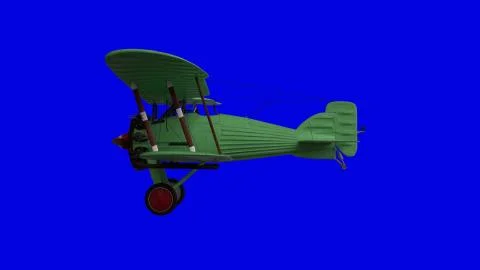 Old propeller biplane airplane. Side view. Blue screen background Stock Illustration