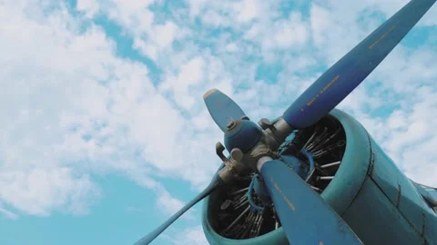 Old Propeller Biplane on Summer Day Against Blue Sky Stock Footage 91618453