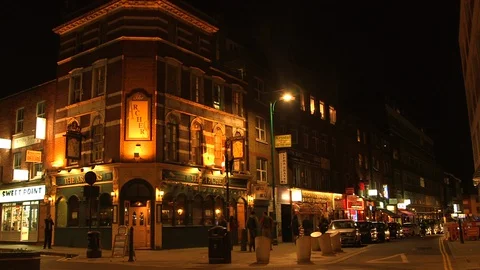 Old Pub in Brick Lane at Night on Weekend Stock Footage