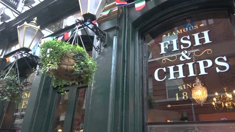 Old Pub Serving Fish and Chips in London Stock Footage 154115313