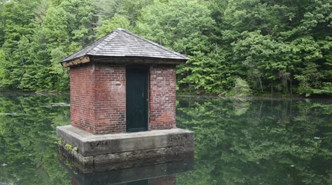 Old pump house in pond Stock-Footage 39540607