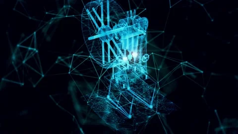 Old pumping machine hologram Close up Stock Footage 155247781